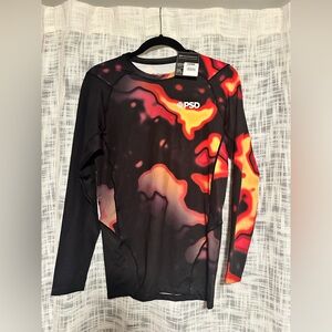 PSD Black Long Sleeve Compression Top with Red and Yellow Lava Print